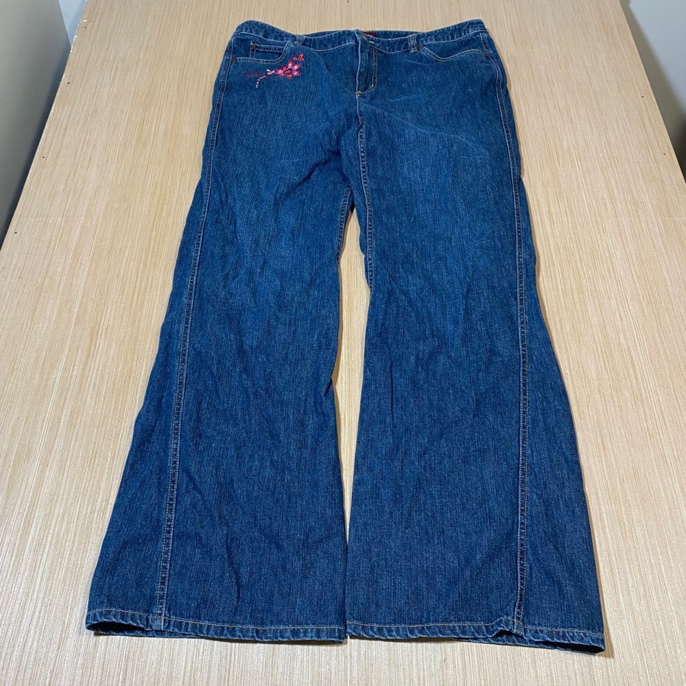 Jones Wear Jeans Womens 14 Blue Wide Leg Floral Embroidered Denim Pants Y2K Boho